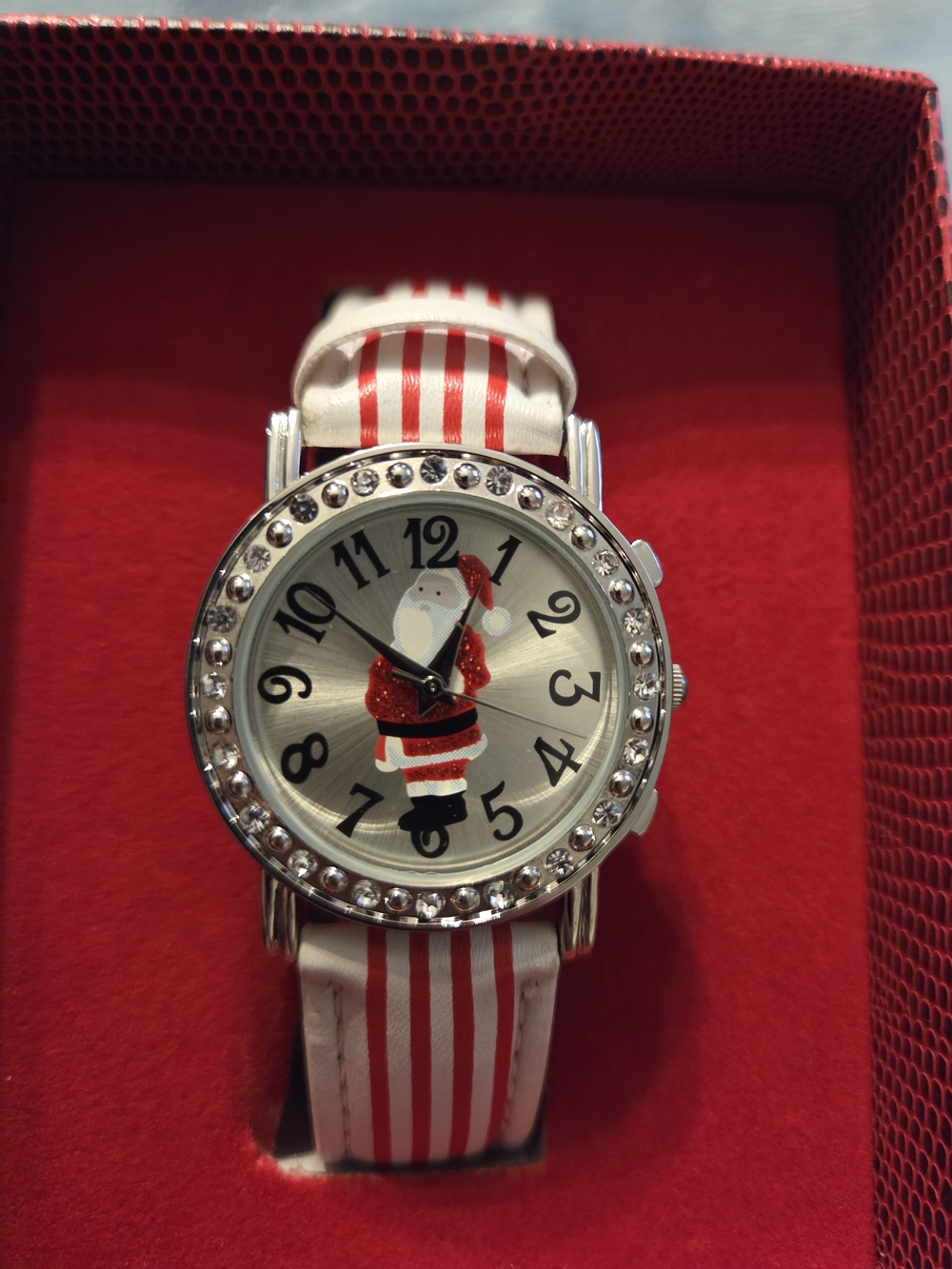 Holiday Santa Watch with Red and White Striped Band